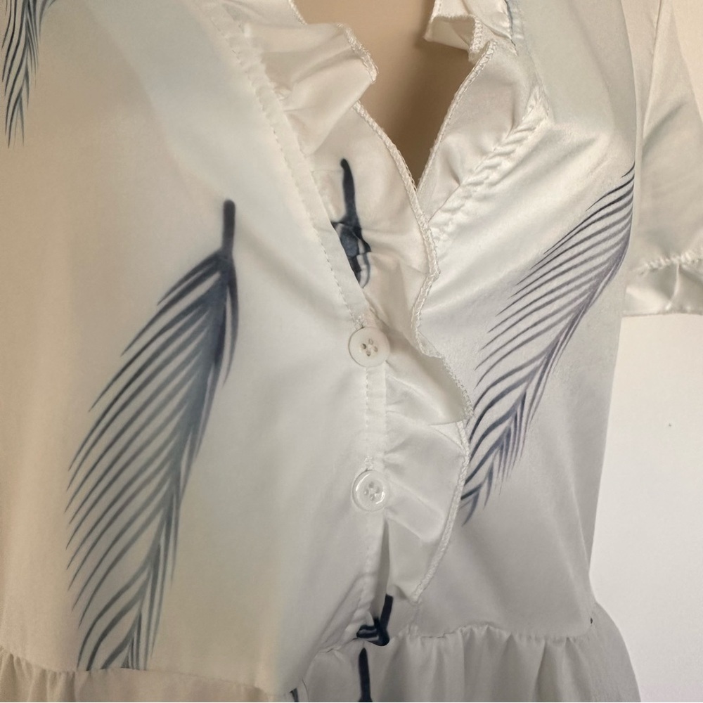 Women’s White and Blue Leaf Print Mini Dress Small - Picture 4 of 5